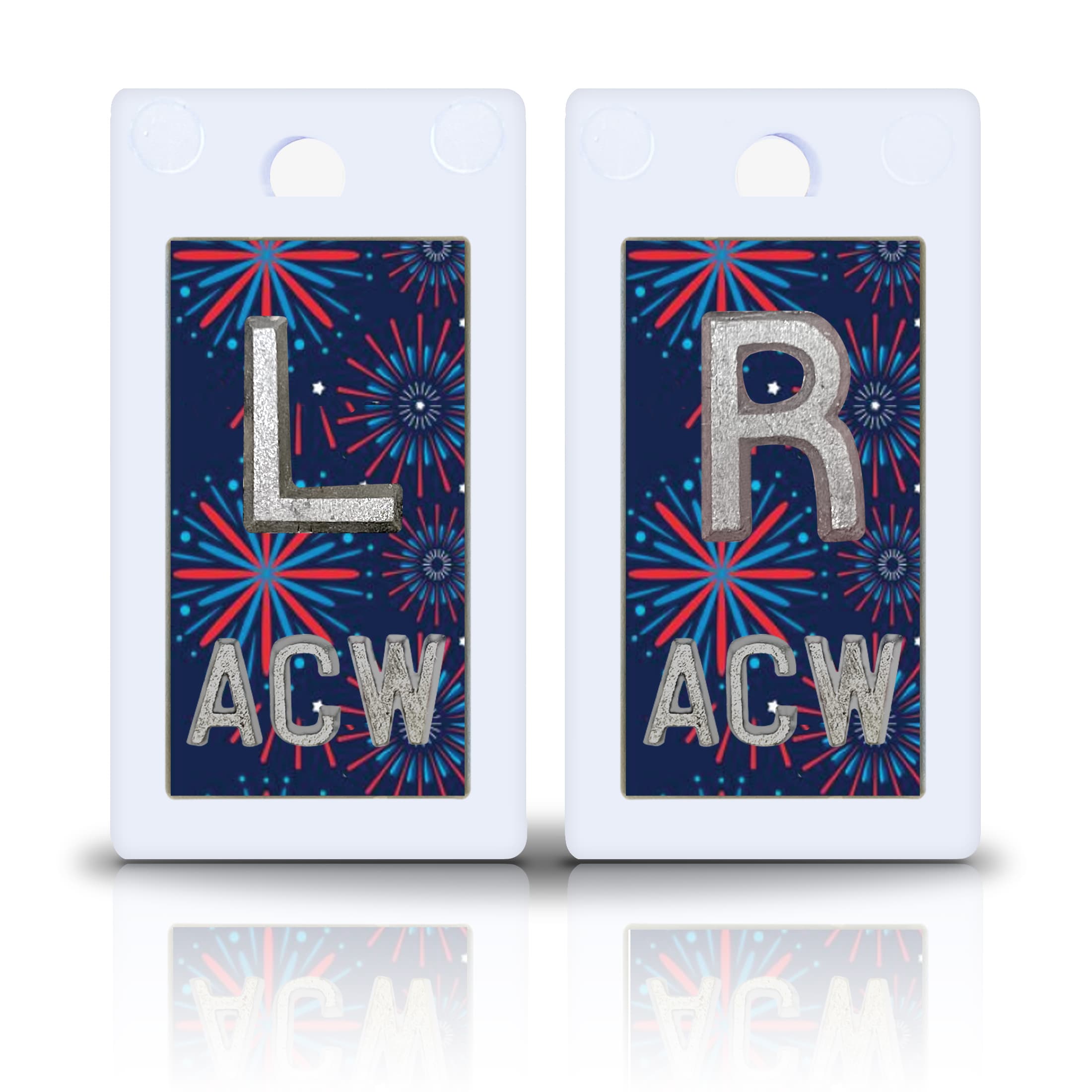 1 5/8" Plastic Lead Xray Markers with 3 Initials, Fireworks Pattern